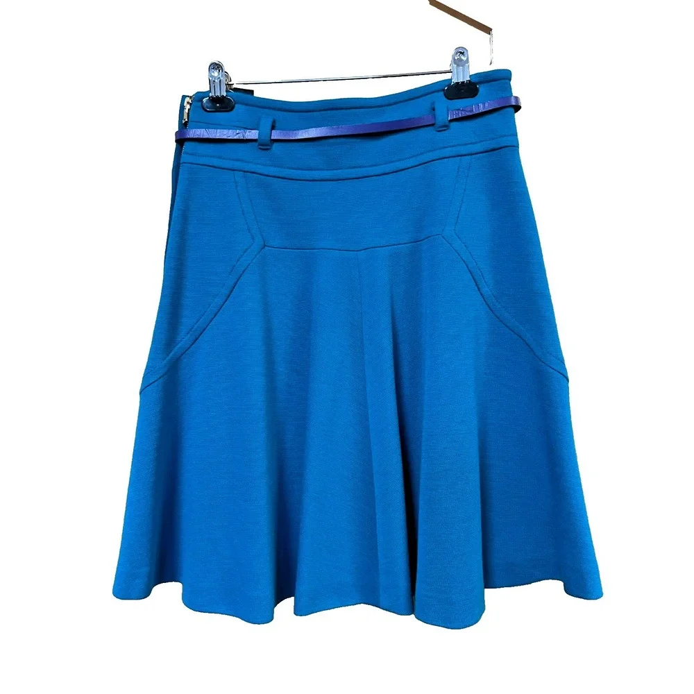 NEW M Missoni A-Line Belted Knee Skirt Teal Blue Wool Blend Lined Side Zip, 44/M